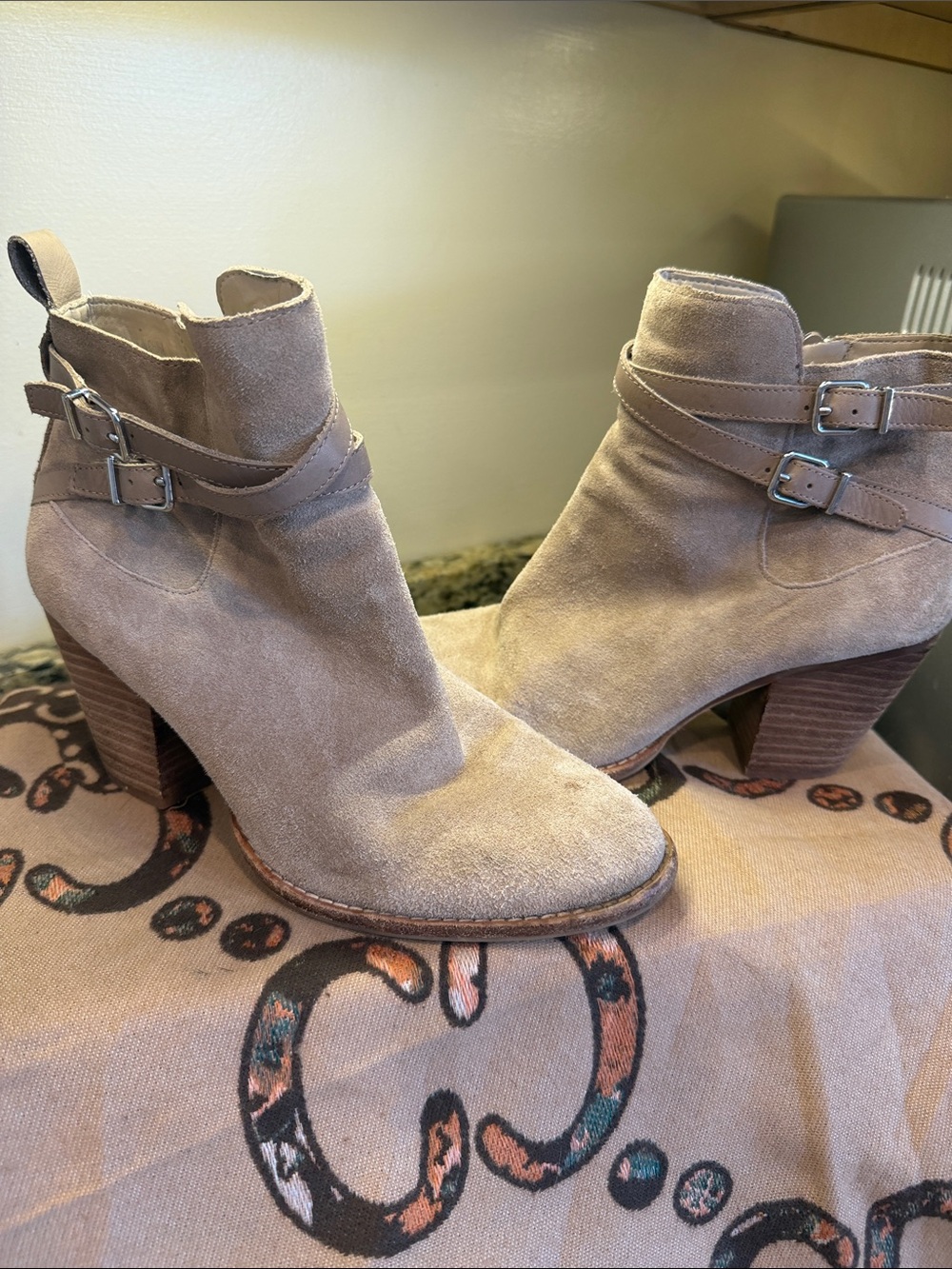 Alex Marie Taupe Suede Buckle Strap Ankle Boots